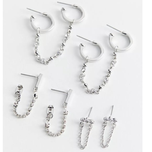 Urban Outfitters Jewelry - Rhinestone Mismatch Earring Chain Huggie Hoops Set